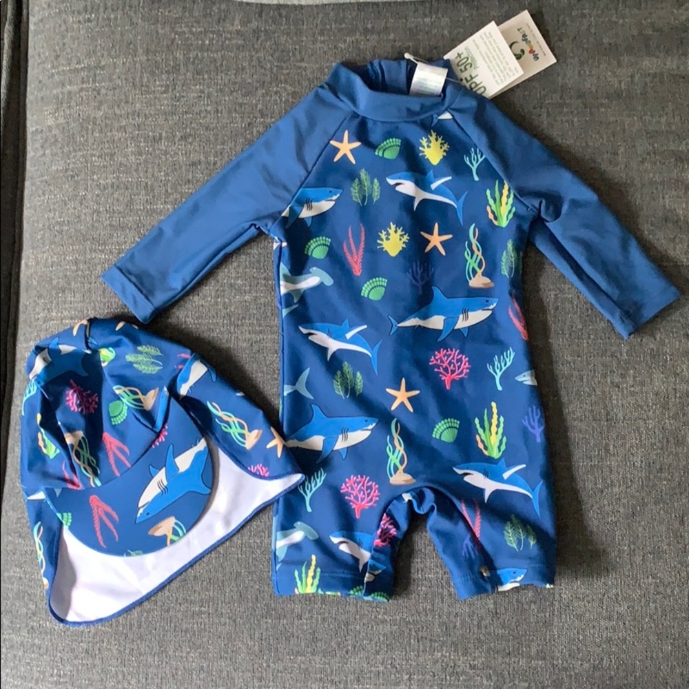 NWT Upandfast Baby Swimsuit and Hat